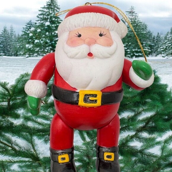 Vintage Avon Santa Claus Christmas Tree Ornament Jolly Festive Jointed Arms Legs - Picture 1 of 7
